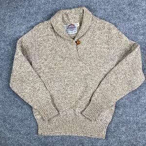 Cambridge Dry Goods Sweater Womens L Beige Wool Shawl Collar Knit Ragg Wool‎